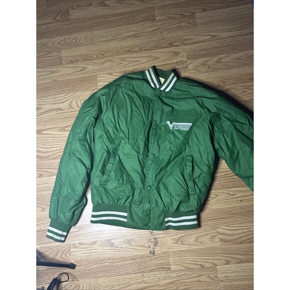 VINTAGE Interstate Batteries Satin Jacket Men Small Nascar Chalk Line Stains - Picture 2 of 8